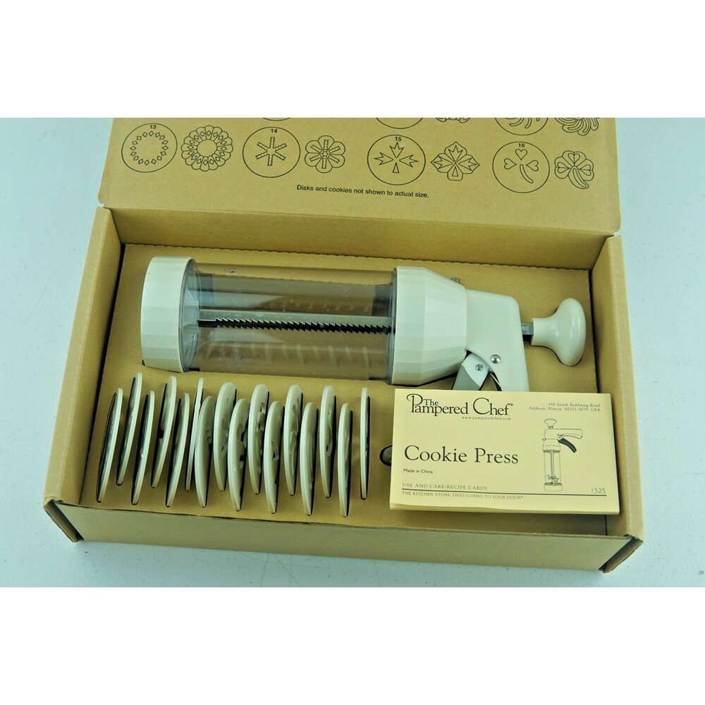 The Pampered Chef Cookie Press 1525 - Complete Set w 16 Discs - New In Box NIB